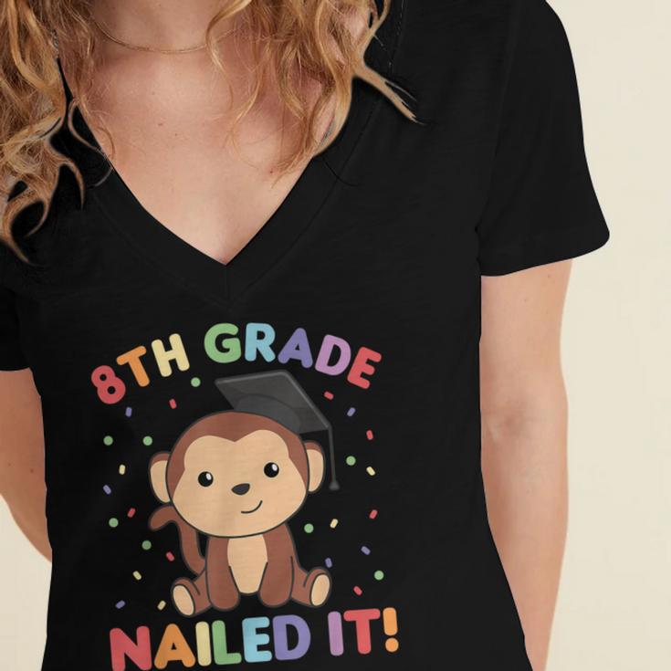 Kids 8th Grade Nailed It Monkey Graduation Women's Jersey Short Sleeve Deep V-Neck Tshirt