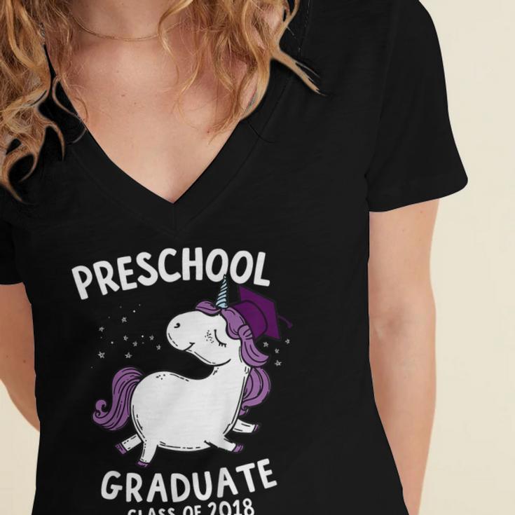 Kids Class Of 2018 Unicorn Preschool Graduation For Girls Women's Jersey Short Sleeve Deep V-Neck Tshirt
