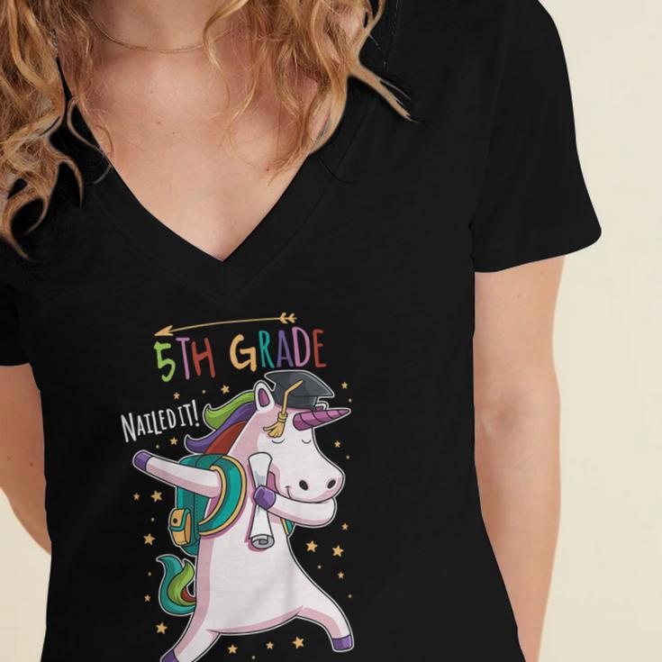 Kids Dabbing Unicorn Graduation 5th Grade Class Of 2019 Women's Jersey Short Sleeve Deep V-Neck Tshirt