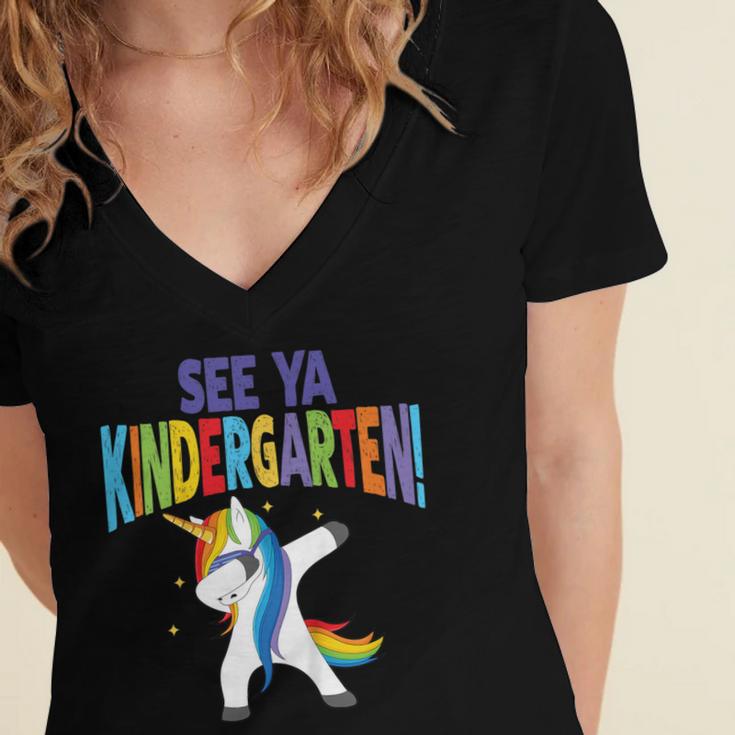 Kids Dabbing Unicorn Kindergarten Graduation See Ya Women's Jersey Short Sleeve Deep V-Neck Tshirt