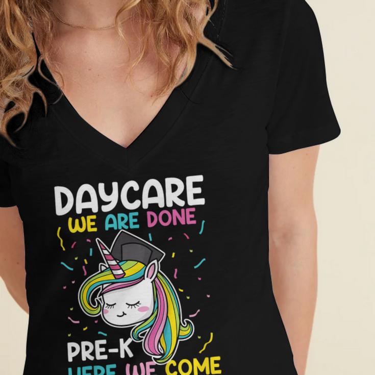 Kids Daycare Graduation Unicorn Last Day Of School Kids Women's Jersey Short Sleeve Deep V-Neck Tshirt
