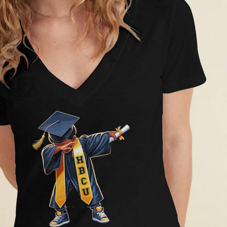 Kids HBCU Boys Grad Dabbing Graduation Women's Jersey Short Sleeve Deep V-Neck Tshirt