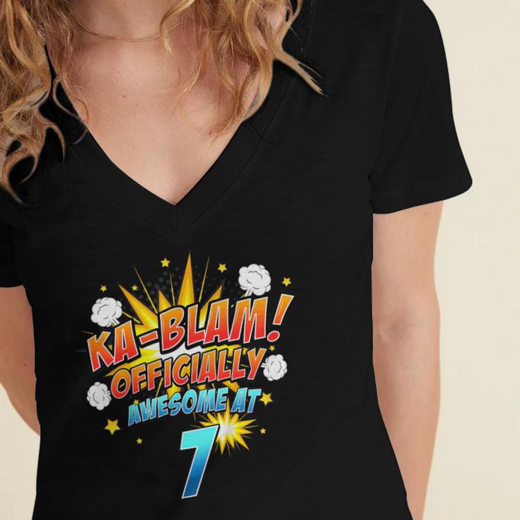 Kids Ka-Blam 7 Year Old Boys 7th Birthday Comic Book Super Hero Women's Jersey Short Sleeve Deep V-Neck Tshirt Kids Ka-Blam 7 Year Old Boys 7th Birthday Comic Book Super Hero Women's Jersey Short Sleeve Deep V-Neck Tshirt