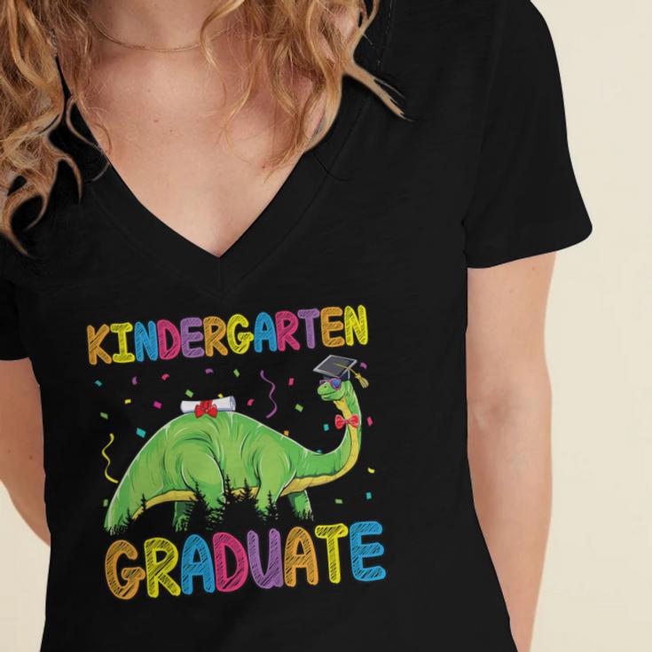 Kids Kindergarten Graduate Dinosaur Kindergarten Graduation Women's Jersey Short Sleeve Deep V-Neck Tshirt