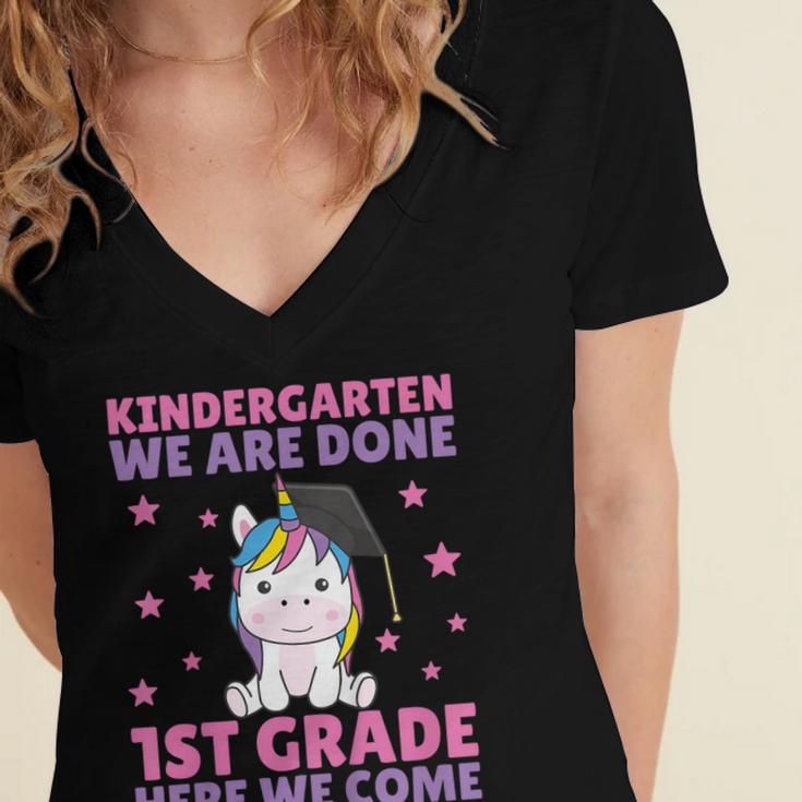 Kids Kindergarten Graduate Unicorn Graduation Women's Jersey Short Sleeve Deep V-Neck Tshirt