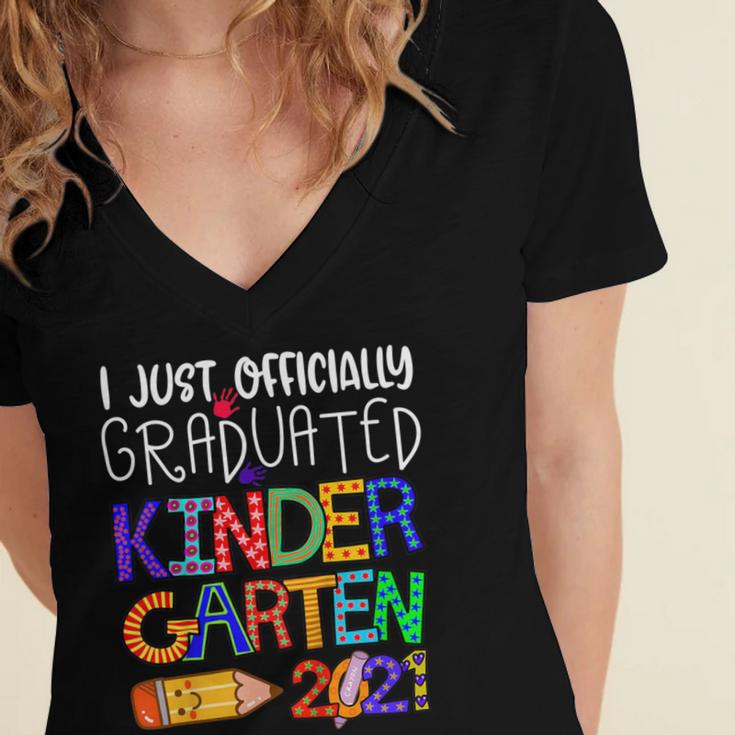 Kids Kindergarten Graduation Class Of 2021 Shirt I Just Graduated Women's Jersey Short Sleeve Deep V-Neck Tshirt