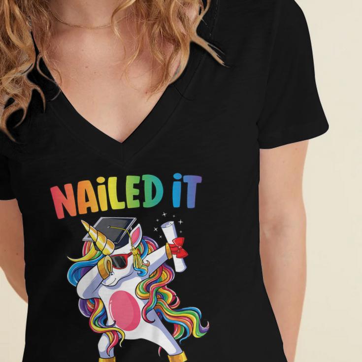 Kids Kindergarten Graduation Shirt Unicorn Graduate Nailed It Women's Jersey Short Sleeve Deep V-Neck Tshirt