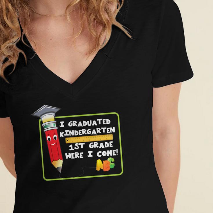Kids Kindergarten Graduation Students Going To 1st Grade Women's Jersey Short Sleeve Deep V-Neck Tshirt