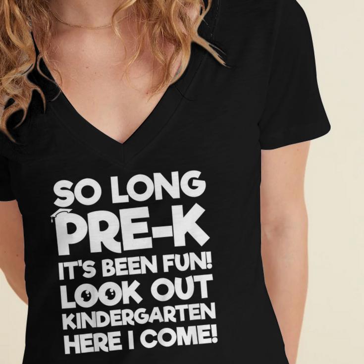 Kids Last Day Pre-K Kindergarten Here I Come Graduation Women's Jersey Short Sleeve Deep V-Neck Tshirt