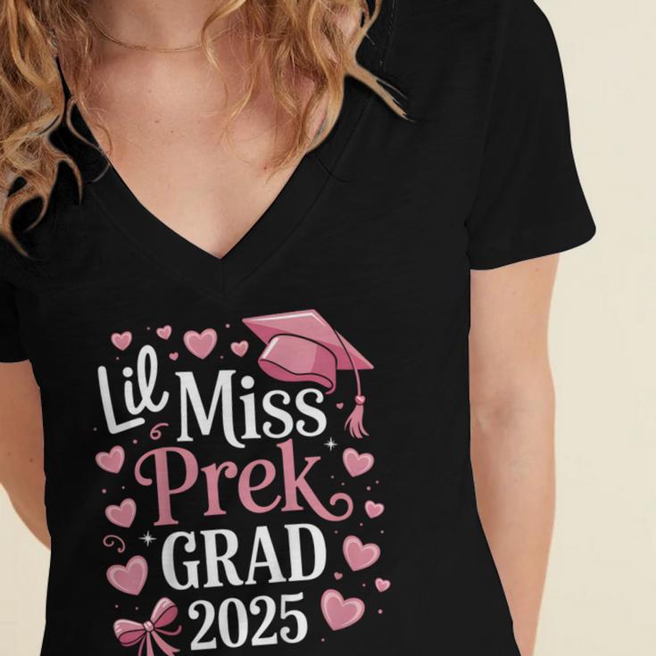 Kids Little Miss Pre-K Grad 2025 Preschool Girls Prek Graduation Women's Jersey Short Sleeve Deep V-Neck Tshirt
