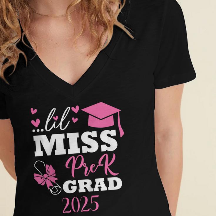 Kids Little Miss Pre-K Grad Preschool Prek Graduation 2025 Women's Jersey Short Sleeve Deep V-Neck Tshirt