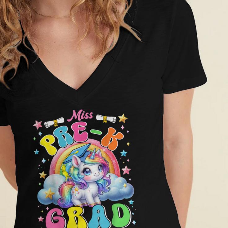 Kids Miss Pre-K Grad Graduation Cute Unicorn Rainbow Girls Women's Jersey Short Sleeve Deep V-Neck Tshirt
