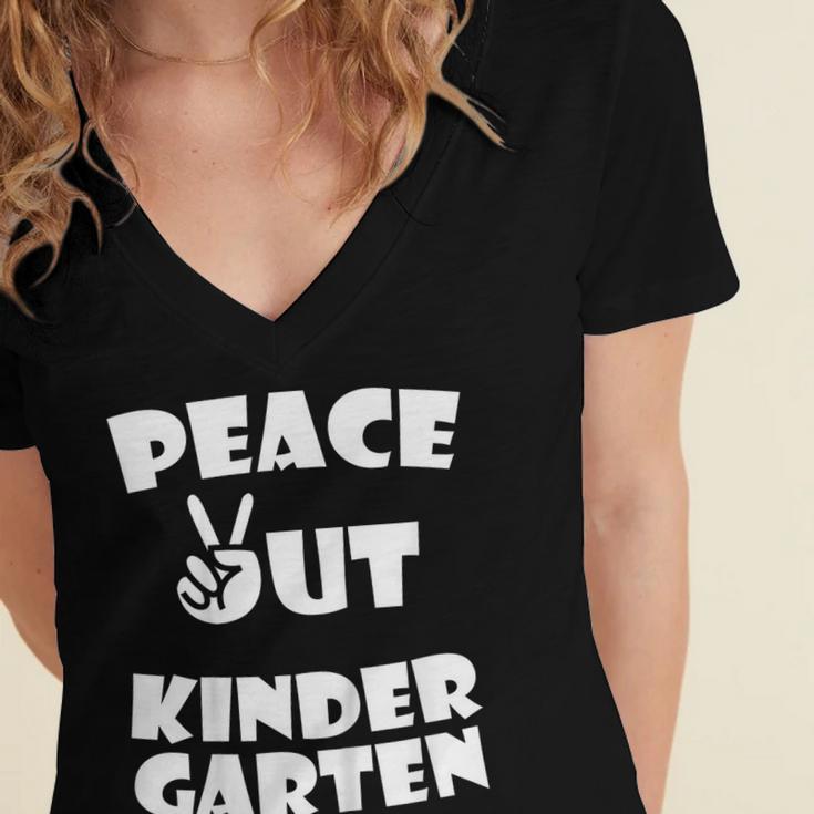 Kids Peace Out Kindergarten For Graduation Women's Jersey Short Sleeve Deep V-Neck Tshirt
