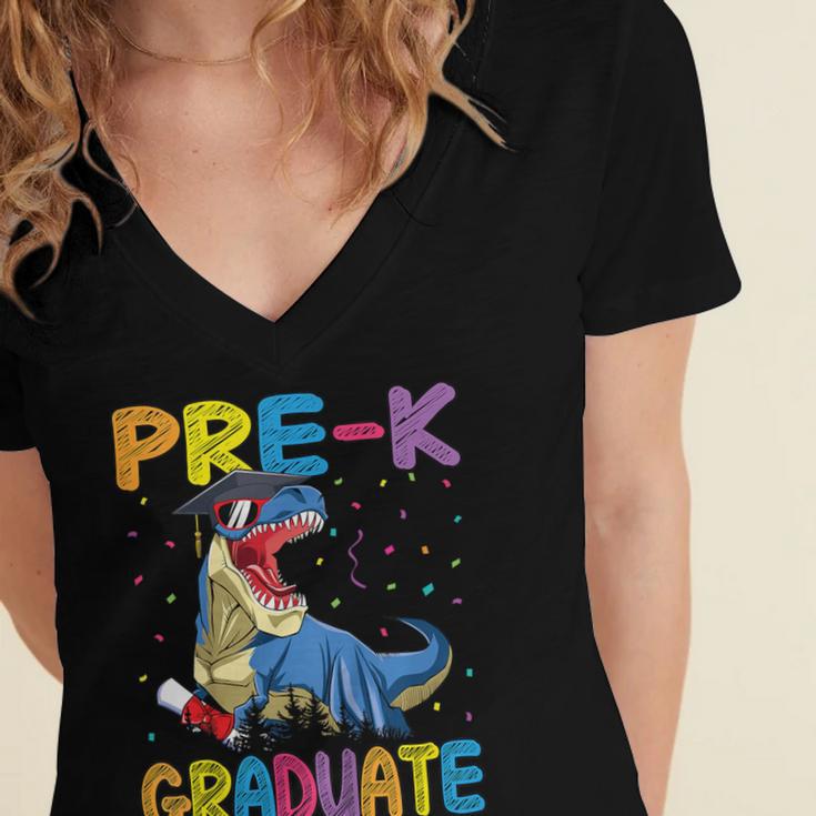 Kids Pre-K Graduate Dinosaur T-Rex Pre Kindergarten Graduation Women's Jersey Short Sleeve Deep V-Neck Tshirt