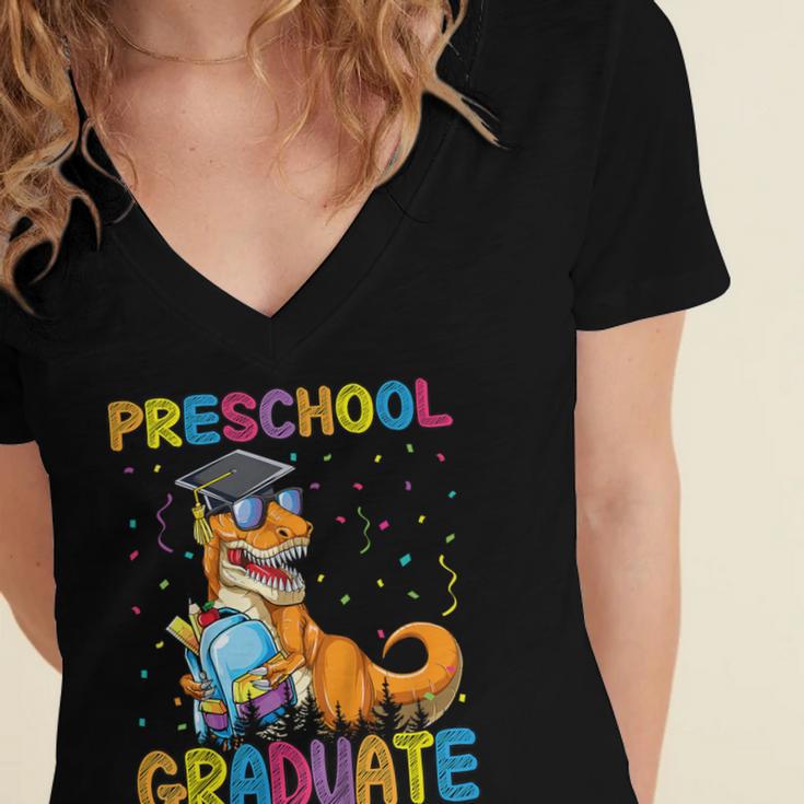 Kids Preschool Graduate Dinosaur Trex Preschool Graduation Women's Jersey Short Sleeve Deep V-Neck Tshirt