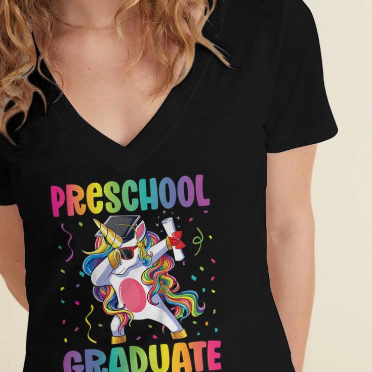 Kids Preschool Graduation Dab Unicorn Preschool Graduate Women's Jersey Short Sleeve Deep V-Neck Tshirt