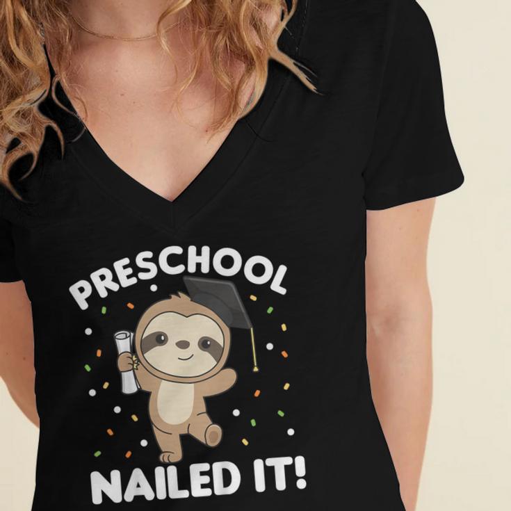 Kids Kids Preschool Nailed It Sloth Graduation Women's Jersey Short Sleeve Deep V-Neck Tshirt