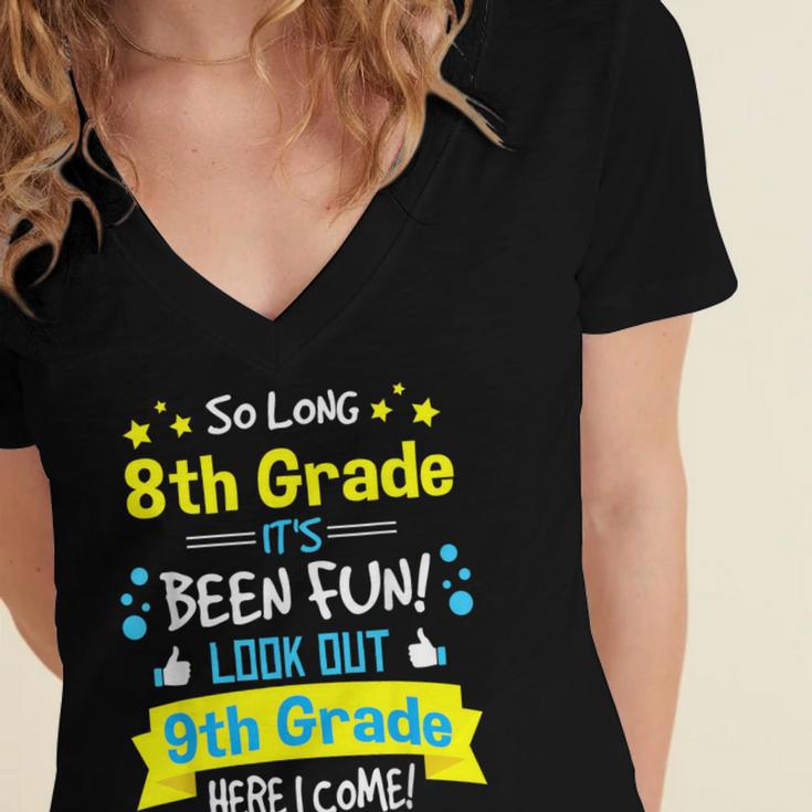 Kids So Long 8th Grade Graduation Here I Come 9th Grade Women's Jersey Short Sleeve Deep V-Neck Tshirt