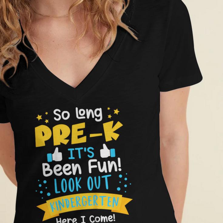 Kids So Long Pre-K Graduation 2025 School Kindergarten Here Come Women's Jersey Short Sleeve Deep V-Neck Tshirt