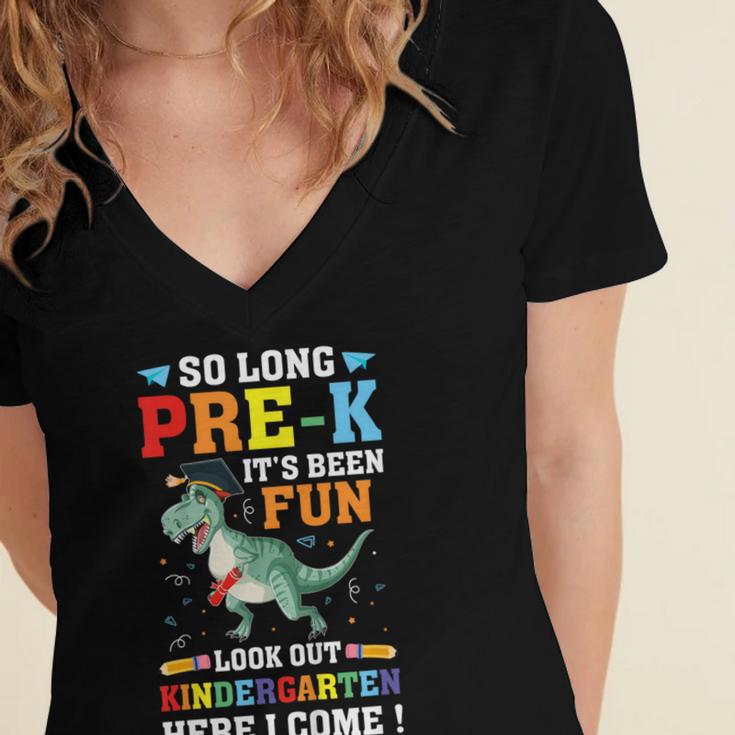 Kids So Long Pre-K Preschool Graduation Kindergarten Here I Come Women's Jersey Short Sleeve Deep V-Neck Tshirt