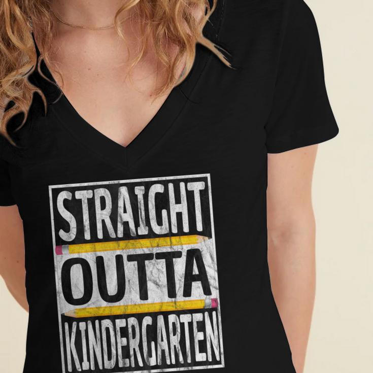 Kids Straight Outta Kindergarten Graduation Women's Jersey Short Sleeve Deep V-Neck Tshirt