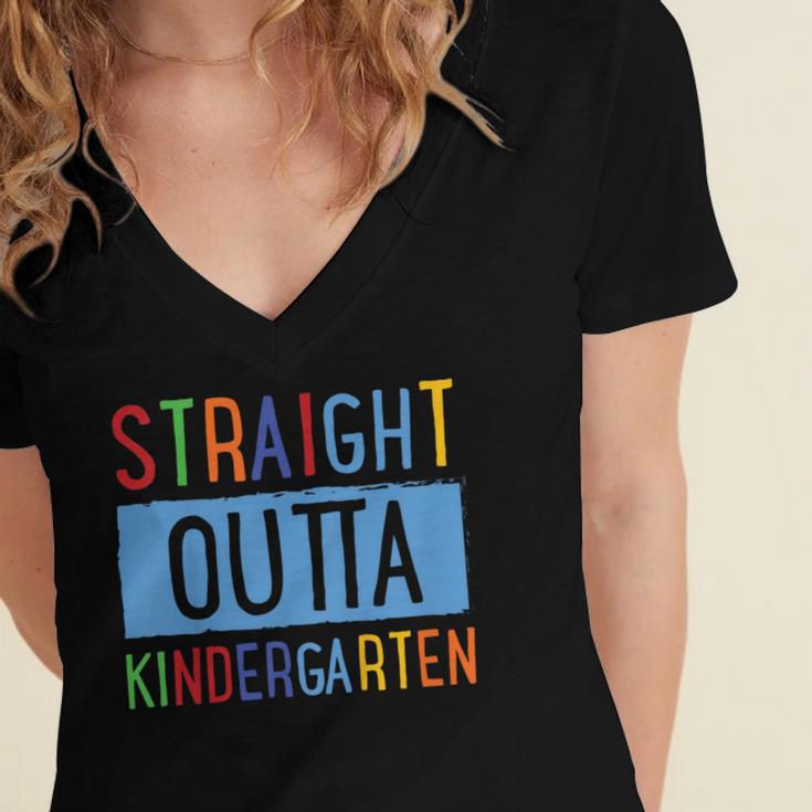 Kids STRAIGHT OUTTA KINDERGARTEN T-SHIRT FUNNY GRADUATION GIFT Women's Jersey Short Sleeve Deep V-Neck Tshirt