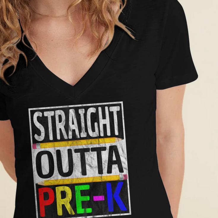 Kids Straight Outta Pre-K Graduation Women's Jersey Short Sleeve Deep V-Neck Tshirt