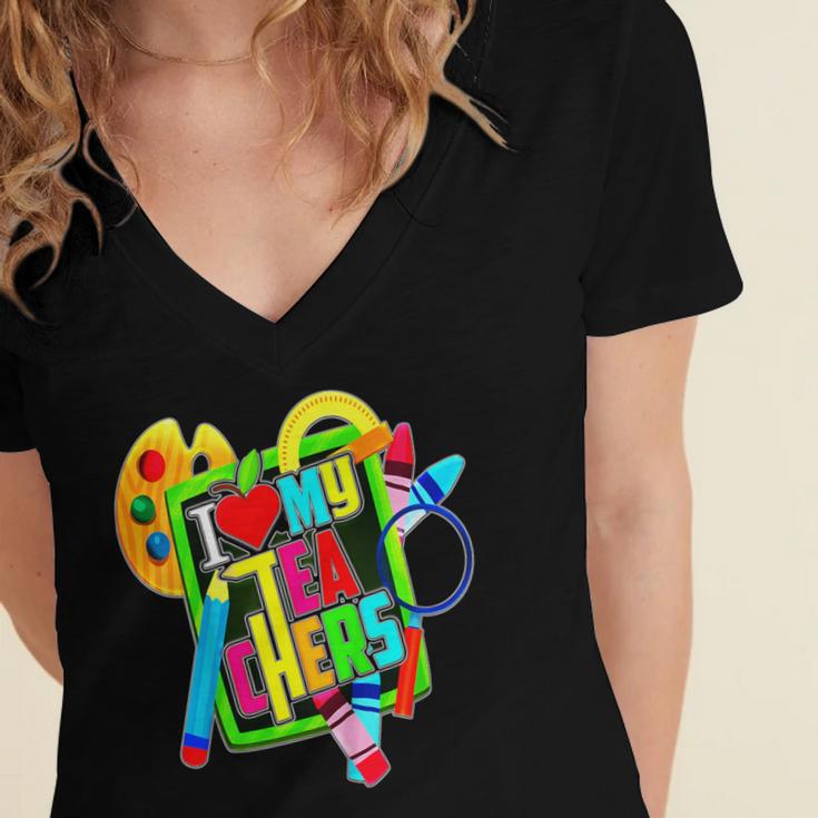 Kids Teens Graduation I Heart My Teachers I Love My Teachers Women's Jersey Short Sleeve Deep V-Neck Tshirt