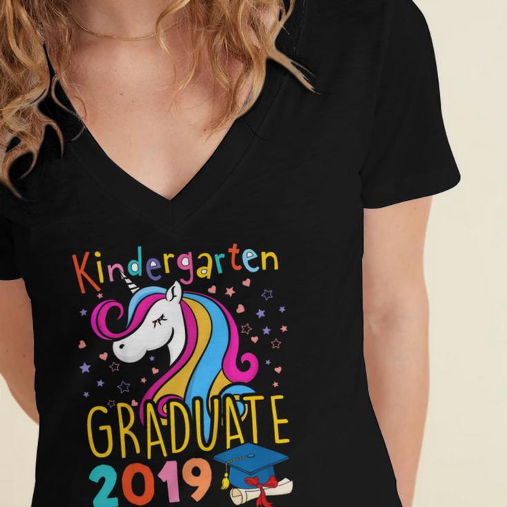 Kids Unicorn Kindergarten Graduation Graduate Shirt Women's Jersey Short Sleeve Deep V-Neck Tshirt