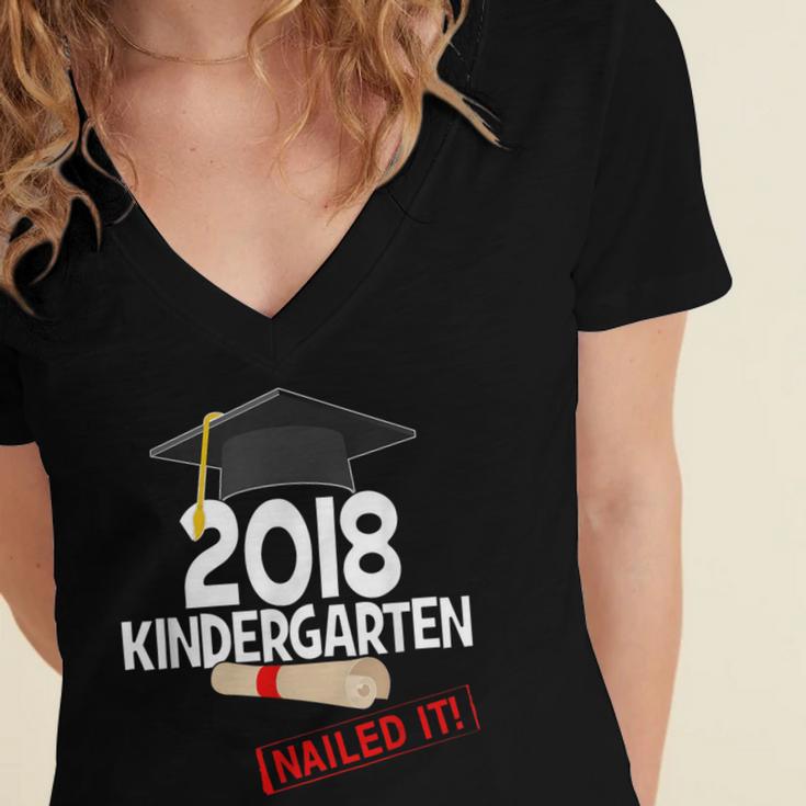 Kindergarten 2018 NAILED IT Graduation Graduate Women's Jersey Short Sleeve Deep V-Neck Tshirt