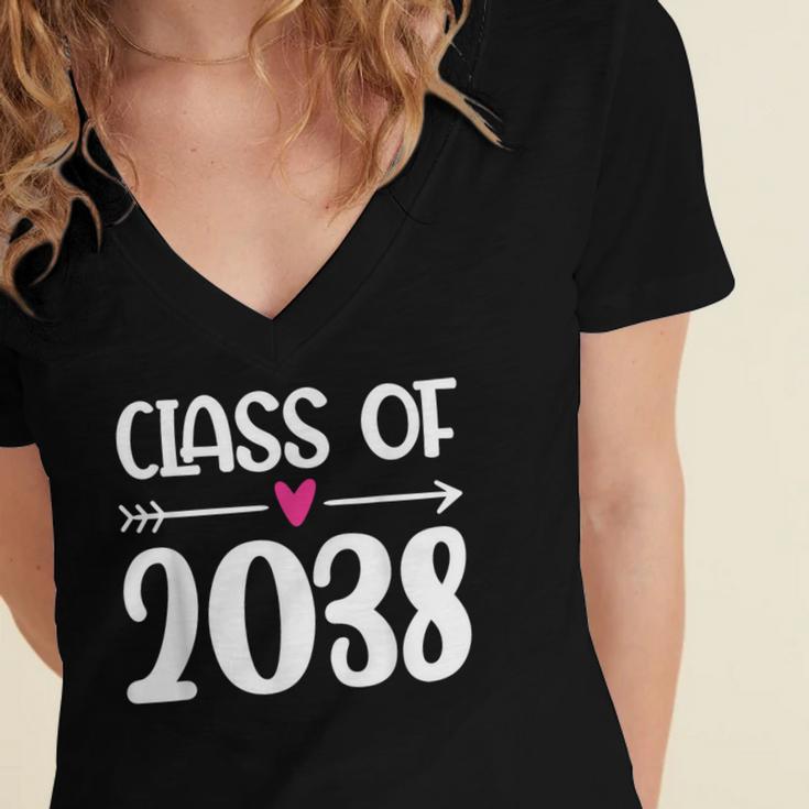 Kindergarten Class Of 2038 First Day School Graduation Girls Women's Jersey Short Sleeve Deep V-Neck Tshirt