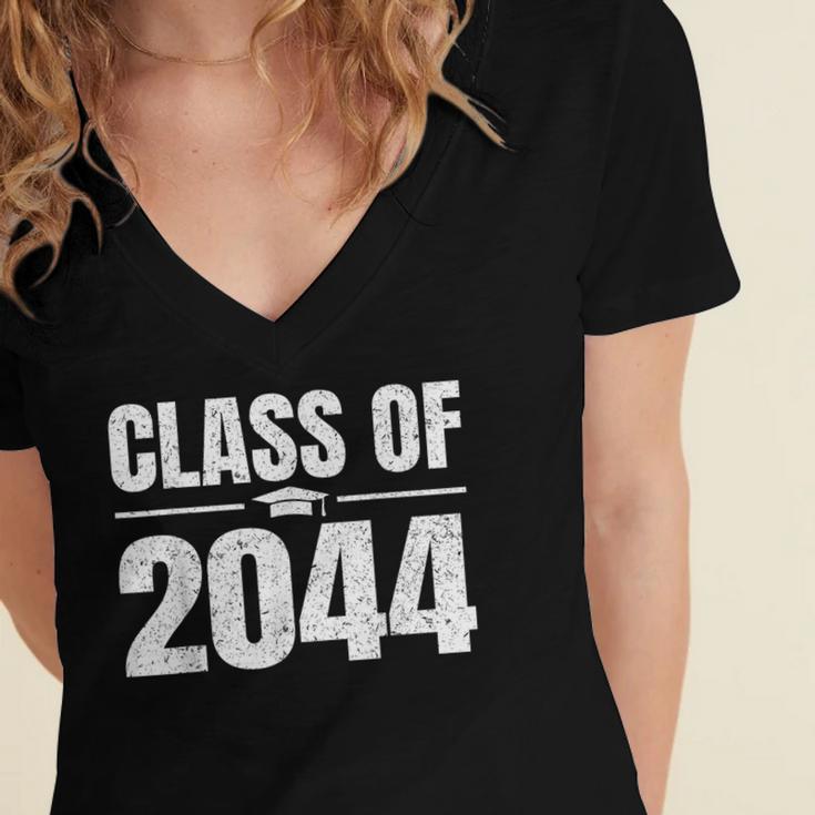 Kindergarten Class Of 2044 Grow With Me Kinder Graduation Women's Jersey Short Sleeve Deep V-Neck Tshirt