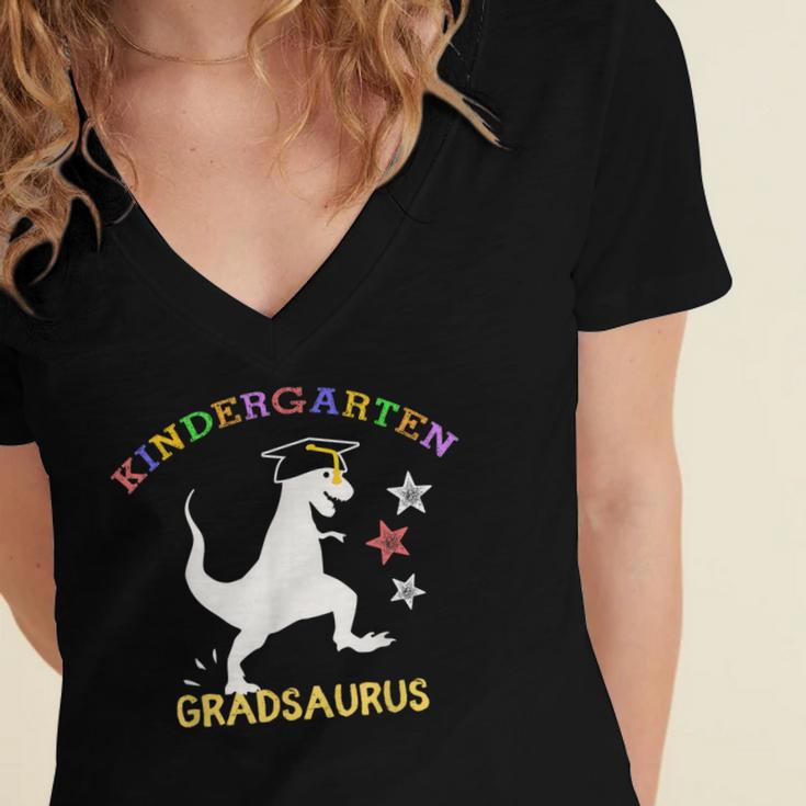 Kindergarten Graduation Shirt 2019 Dinosaur Graduate Party Women's Jersey Short Sleeve Deep V-Neck Tshirt