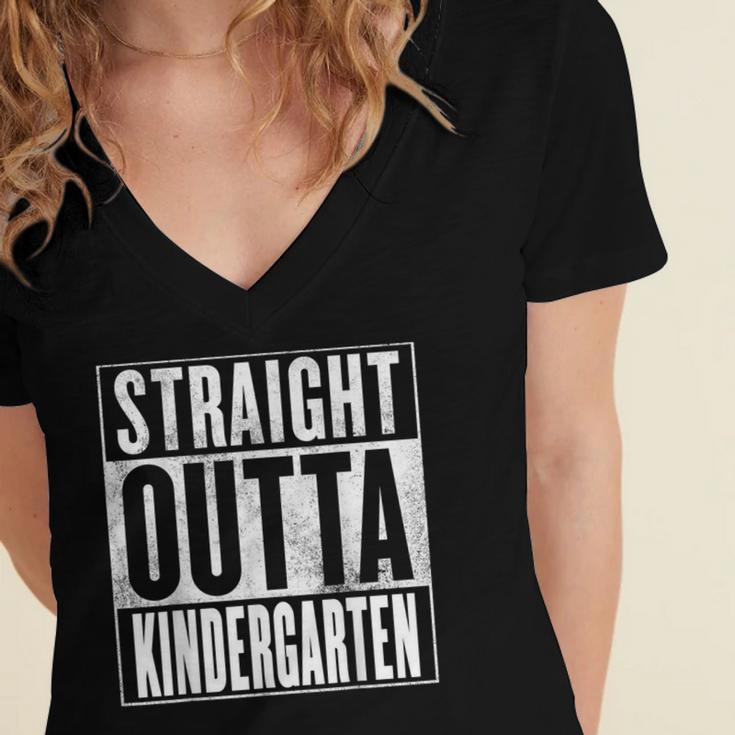 Kindergarten Graduation- Straight Outta Kindergarten Women's Jersey Short Sleeve Deep V-Neck Tshirt