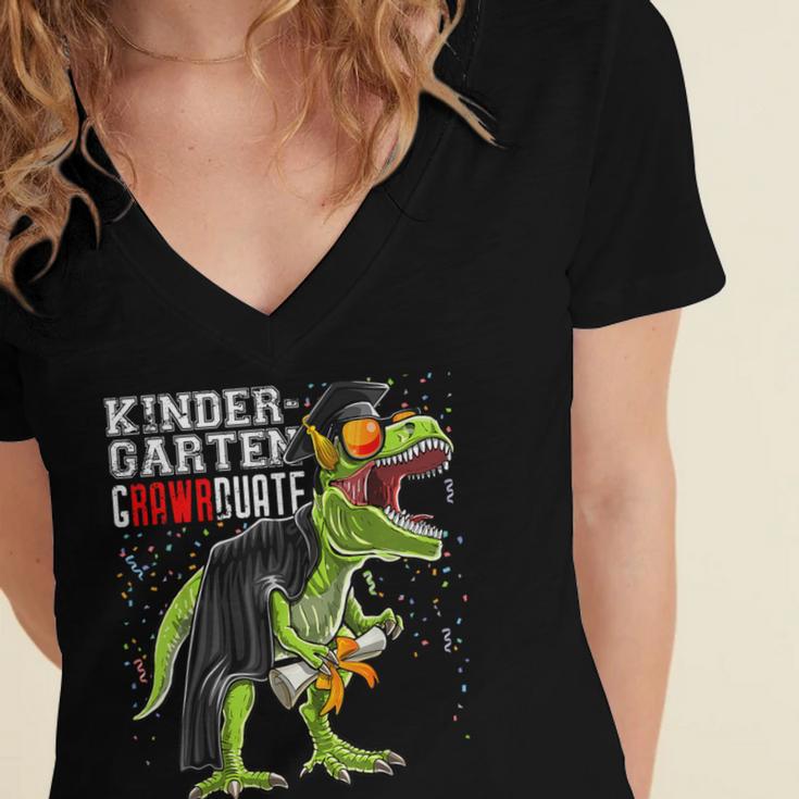 Kindergarten Grawrduate Dinosaur Graduation Cap Shirt Women's Jersey Short Sleeve Deep V-Neck Tshirt