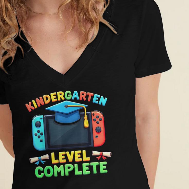 Kindergarten Level Complete Graduation Class 2025 Gamer Boys Women's Jersey Short Sleeve Deep V-Neck Tshirt