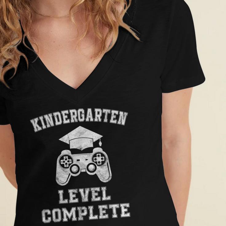 Kindergarten Level Complete Retro Graduation Video Gamer Women's Jersey Short Sleeve Deep V-Neck Tshirt