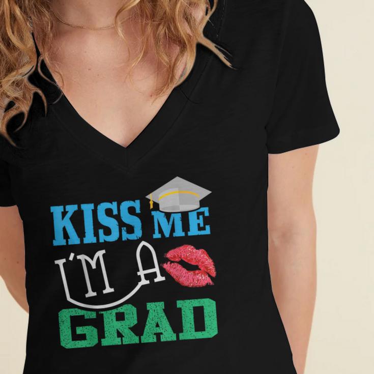 Kiss Me I'm A Grad 2018 Senior Graduation Women's Jersey Short Sleeve Deep V-Neck Tshirt