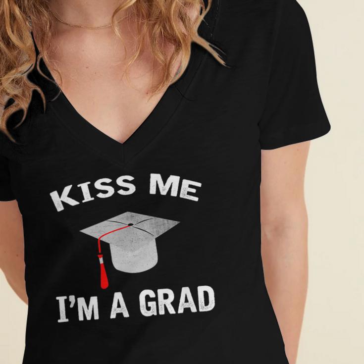 Kiss Me I'm A Grad Graduation T-Shirt Women's Jersey Short Sleeve Deep V-Neck Tshirt