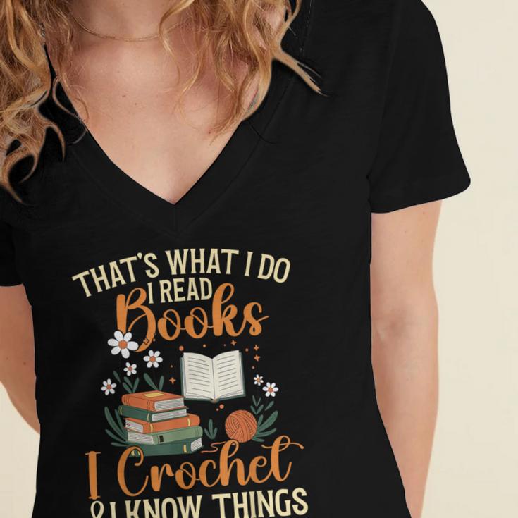 Knitting Crocheting Reading Books Yarn For Knitter Crochet Women's Jersey Short Sleeve Deep V-Neck Tshirt