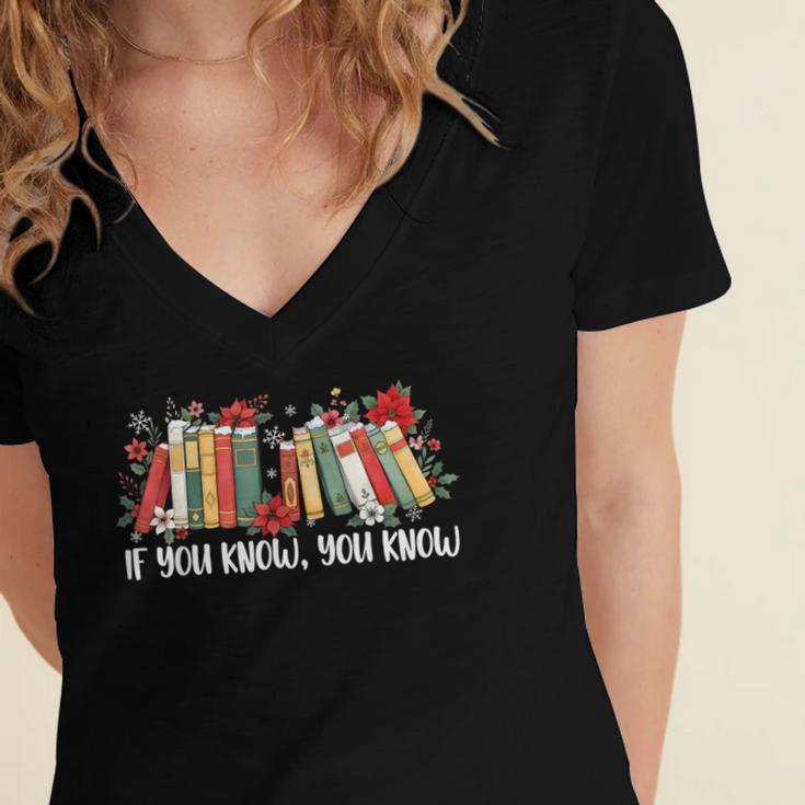 If You Know You Know 6 7 Six Seven Meme Floral Book Lover Women's Jersey Short Sleeve Deep V-Neck Tshirt