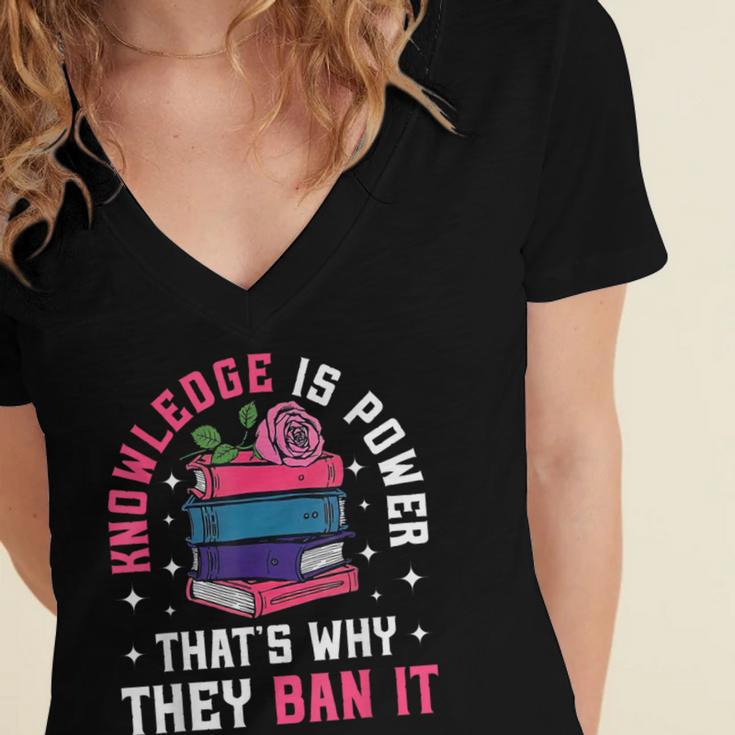 Knowledge Is Power Book Club Librarian Read Banned Books Women's Jersey Short Sleeve Deep V-Neck Tshirt Knowledge Is Power Book Club Librarian Read Banned Books Women's Jersey Short Sleeve Deep V-Neck Tshirt