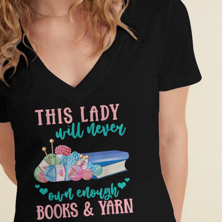 THIS LADY Will Never Own Enough BOOKS & YARN Women's Jersey Short Sleeve Deep V-Neck Tshirt THIS LADY Will Never Own Enough BOOKS & YARN Women's Jersey Short Sleeve Deep V-Neck Tshirt