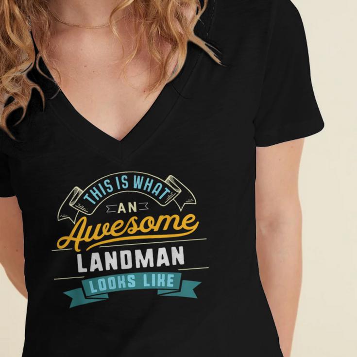 Landman Shirt Awesome Job Occupation Graduation Women's Jersey Short Sleeve Deep V-Neck Tshirt