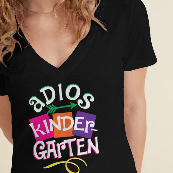 Last Day Of School Adios Kindergarten Graduation Kids Girls Women's Jersey Short Sleeve Deep V-Neck Tshirt
