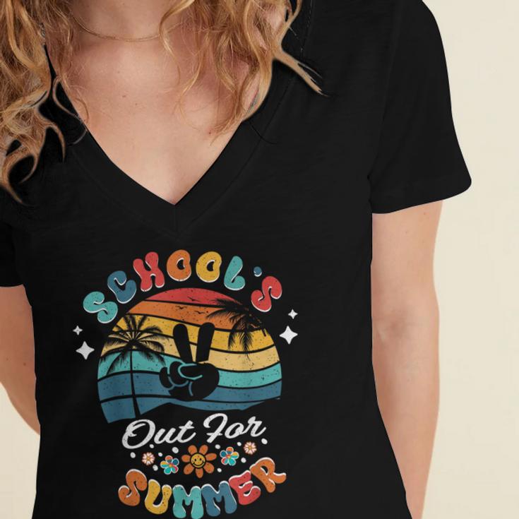 Last Day Of School Groovy Graduation School's Out For Summer Women's Jersey Short Sleeve Deep V-Neck Tshirt
