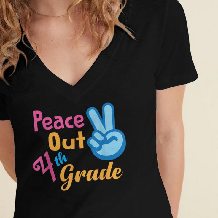 Last Day Of School Peace Out Grade 4 Graduation Kids Women's Jersey Short Sleeve Deep V-Neck Tshirt