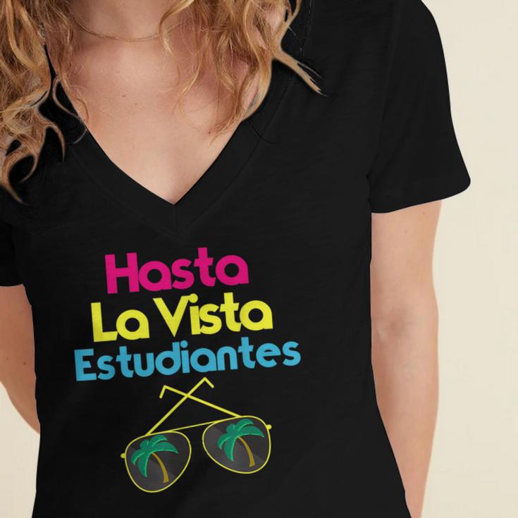 Last Day Of School Spanish Teacher Graduation T-Shirt Women's Jersey Short Sleeve Deep V-Neck Tshirt