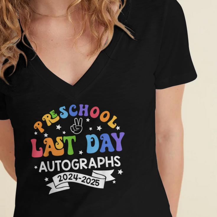 Last Day Of School Year 2025 Preschool Autograph Graduation Women's Jersey Short Sleeve Deep V-Neck Tshirt