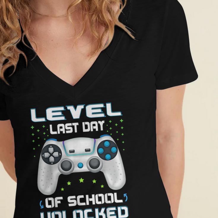 Last Days Of School Graduation Kindergarten Gamer Boys Kids Women's Jersey Short Sleeve Deep V-Neck Tshirt